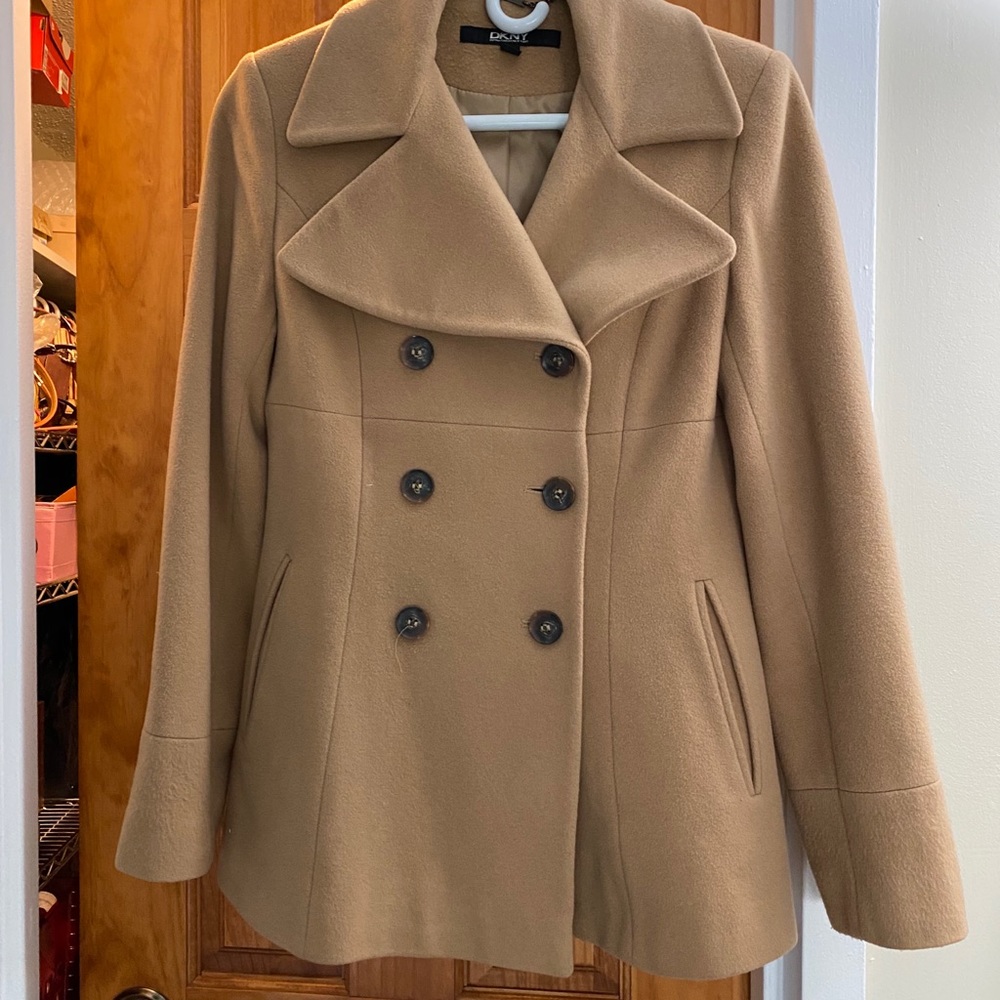 DKNY tan pea coat